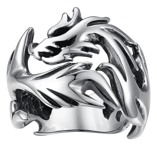 Adjustable Chinese-style dragon ring with luminous pattern in antiqued silver blue and green colours
