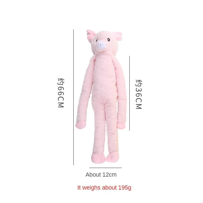Large pink and yellow plush dog toy with squeaker and crinkle sounds for golden retriever sized breeds