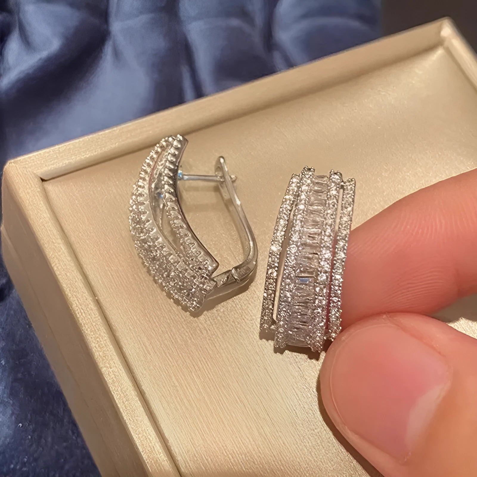 Geometric-shaped zircon stud earrings with white gold colour plating for women