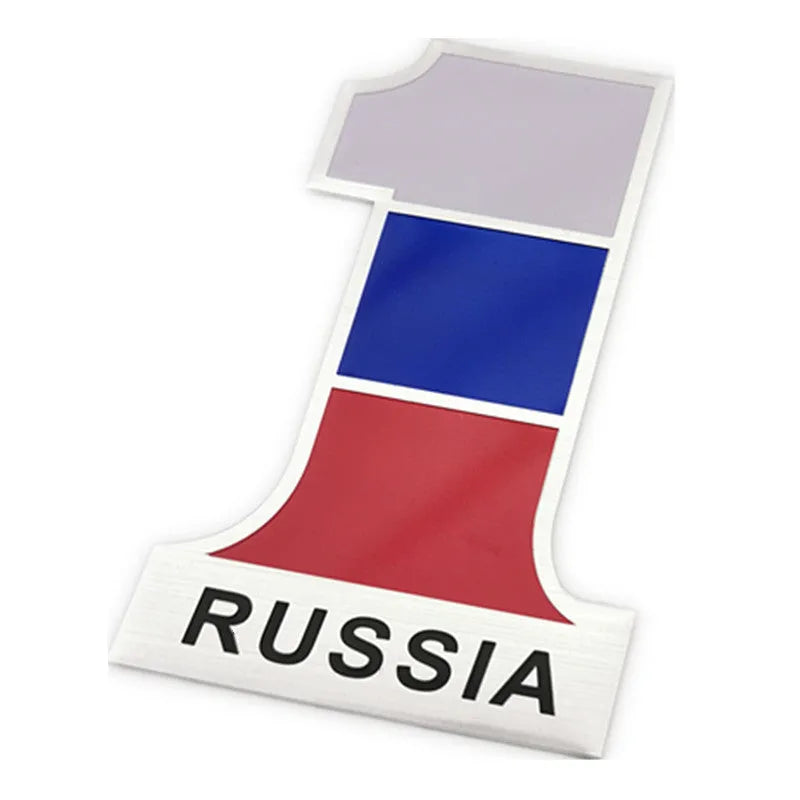 Metal car personality sticker in aluminium alloy with 3D stereo flag design, 12cm x 8cm, showing Russia flag option on car body