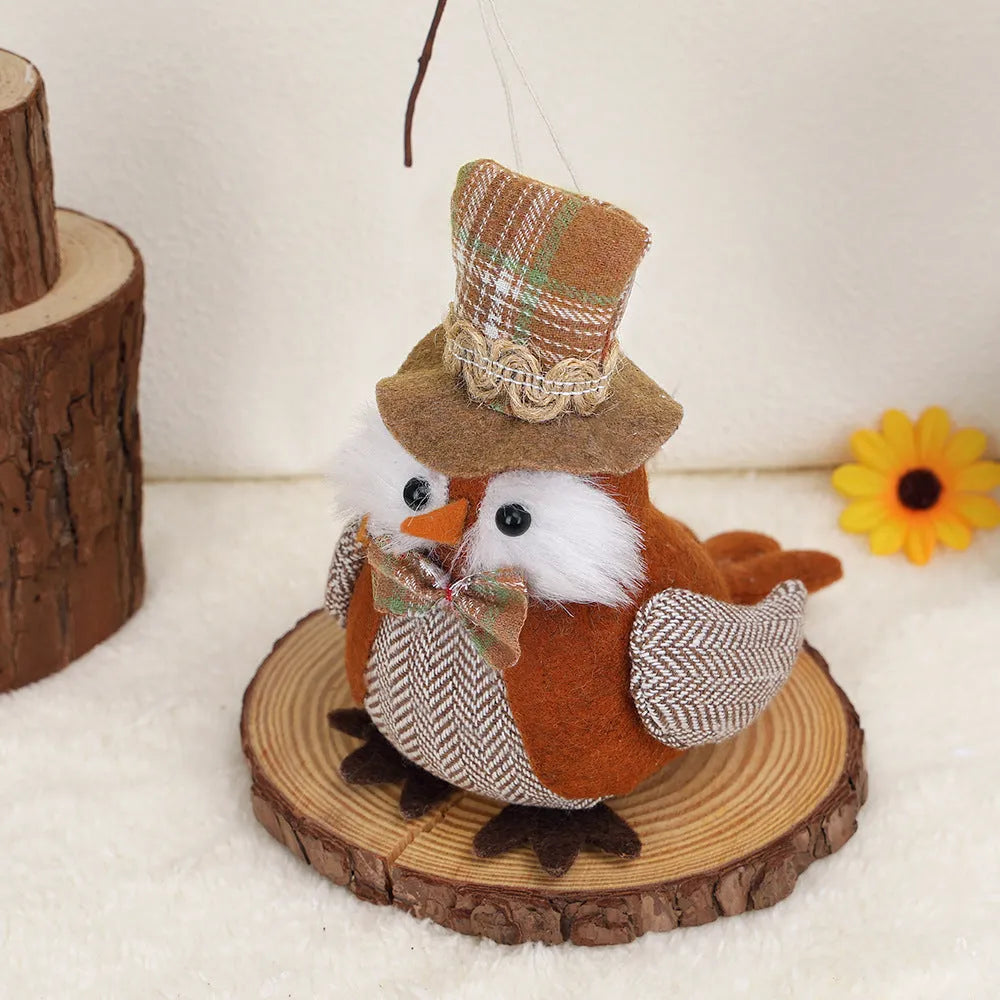 Harvest owl pendant ornament in orange or green colours for window or desktop seasonal decoration