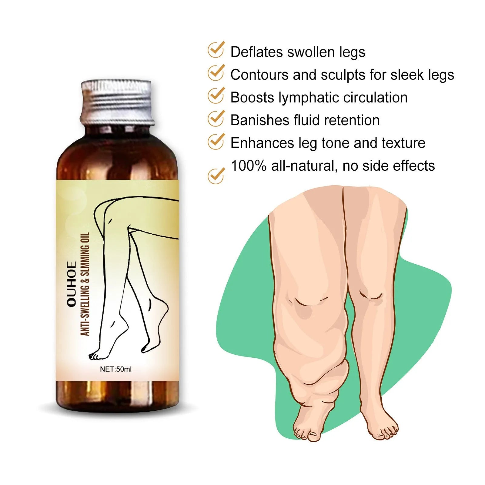 50ml bottle of moisturising body and leg care essential oil with plant extracts.