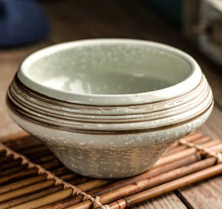 Japanese ceramic tall soup bowl with underglaze colour pattern, microwave-safe porcelain