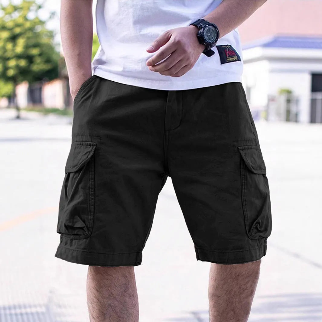 Men's loose fit cotton blend workwear shorts in army green colour for summer wear