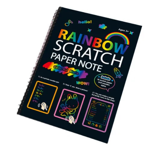 Large children's scratch art paper with colourful design revealed through scraping