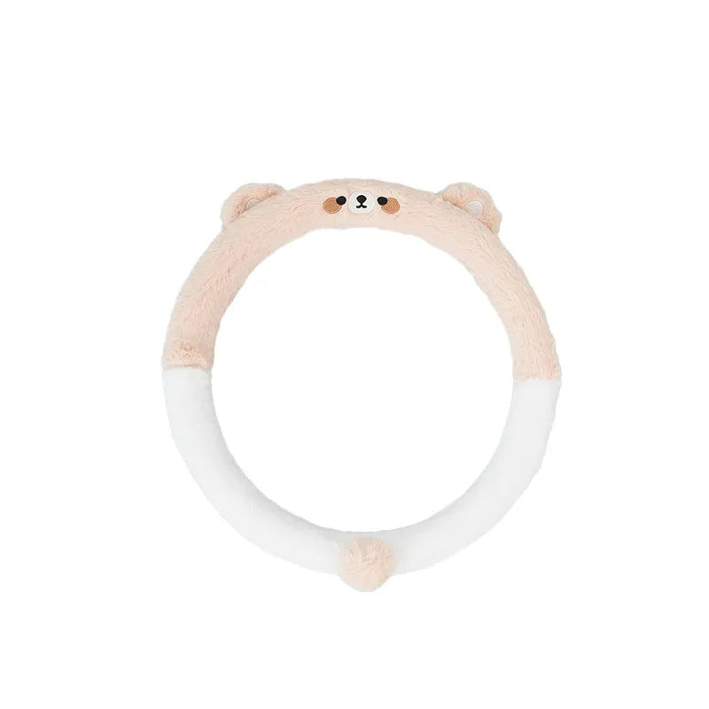 38cm plush steering wheel cover with cartoon embroidery designs including bear, bunny, cat and panda options