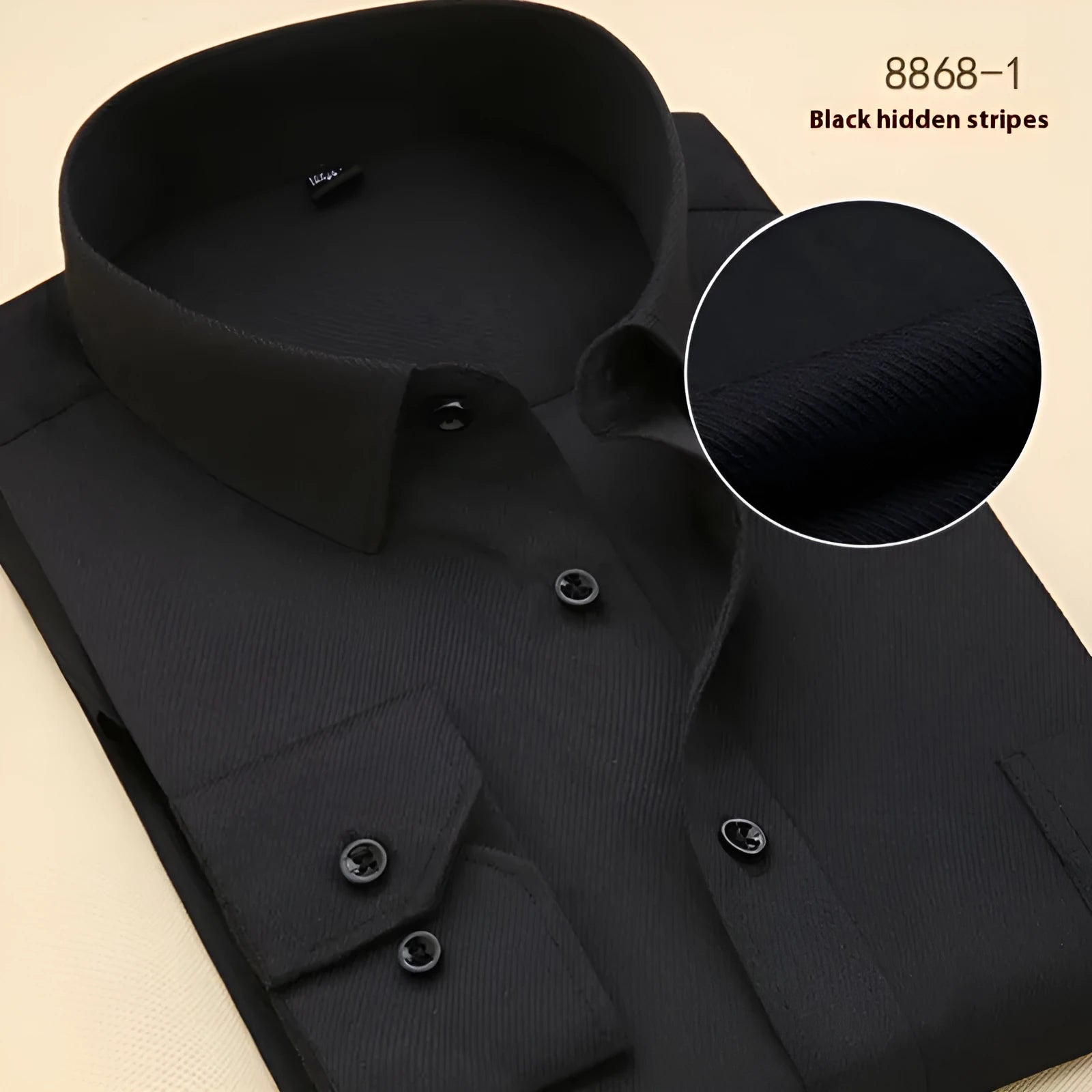 Men's black slim fit long sleeve business shirt in cotton fabric with regular cut cardigan style