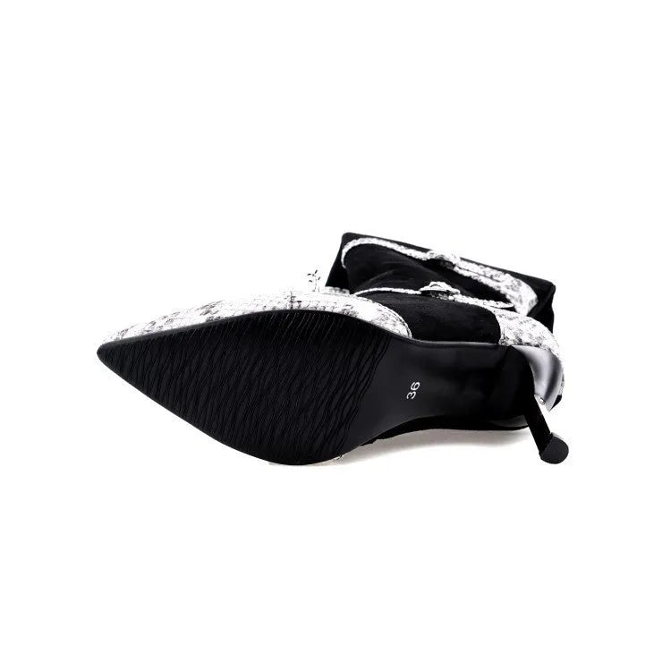 Black knee-high boots for women with 9cm thin heels and pointed toe
