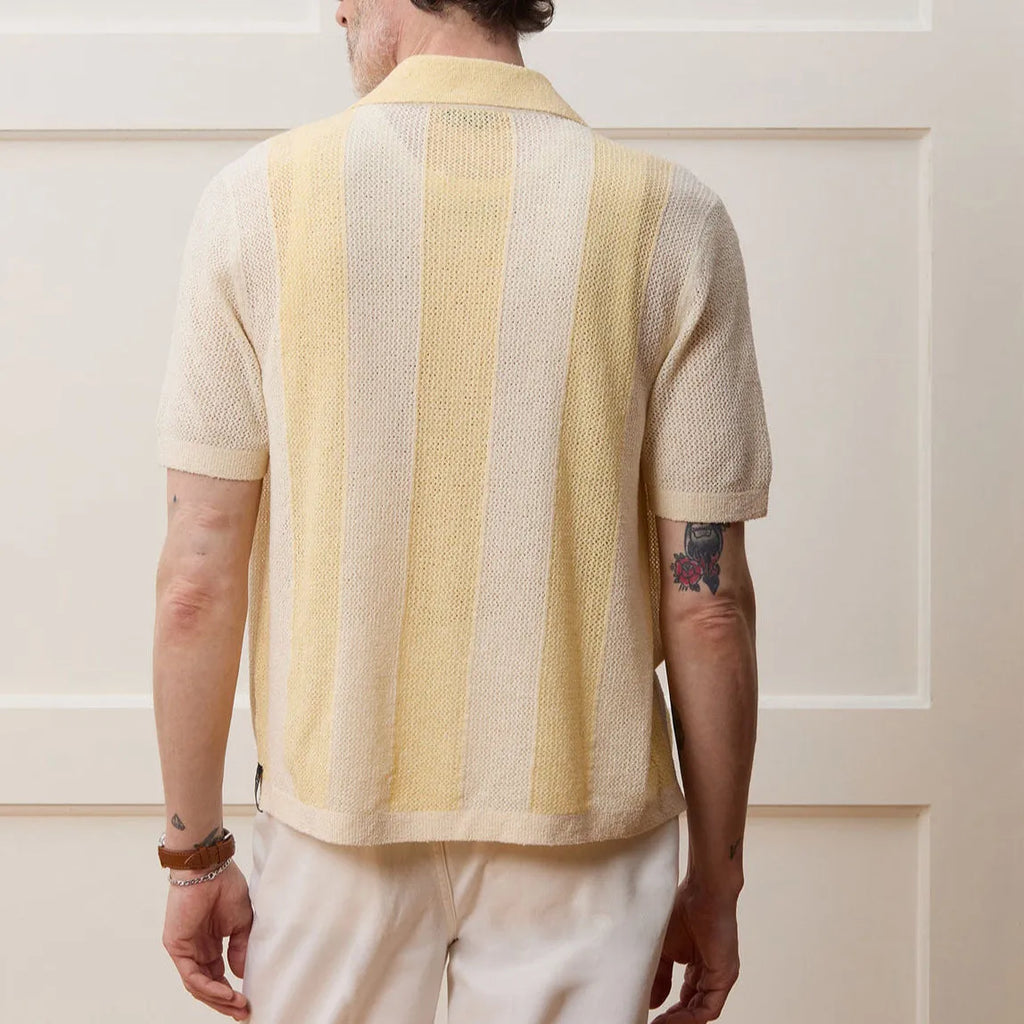 Yellow asymmetric design casual polo shirt made from Tencel fabric with short sleeves