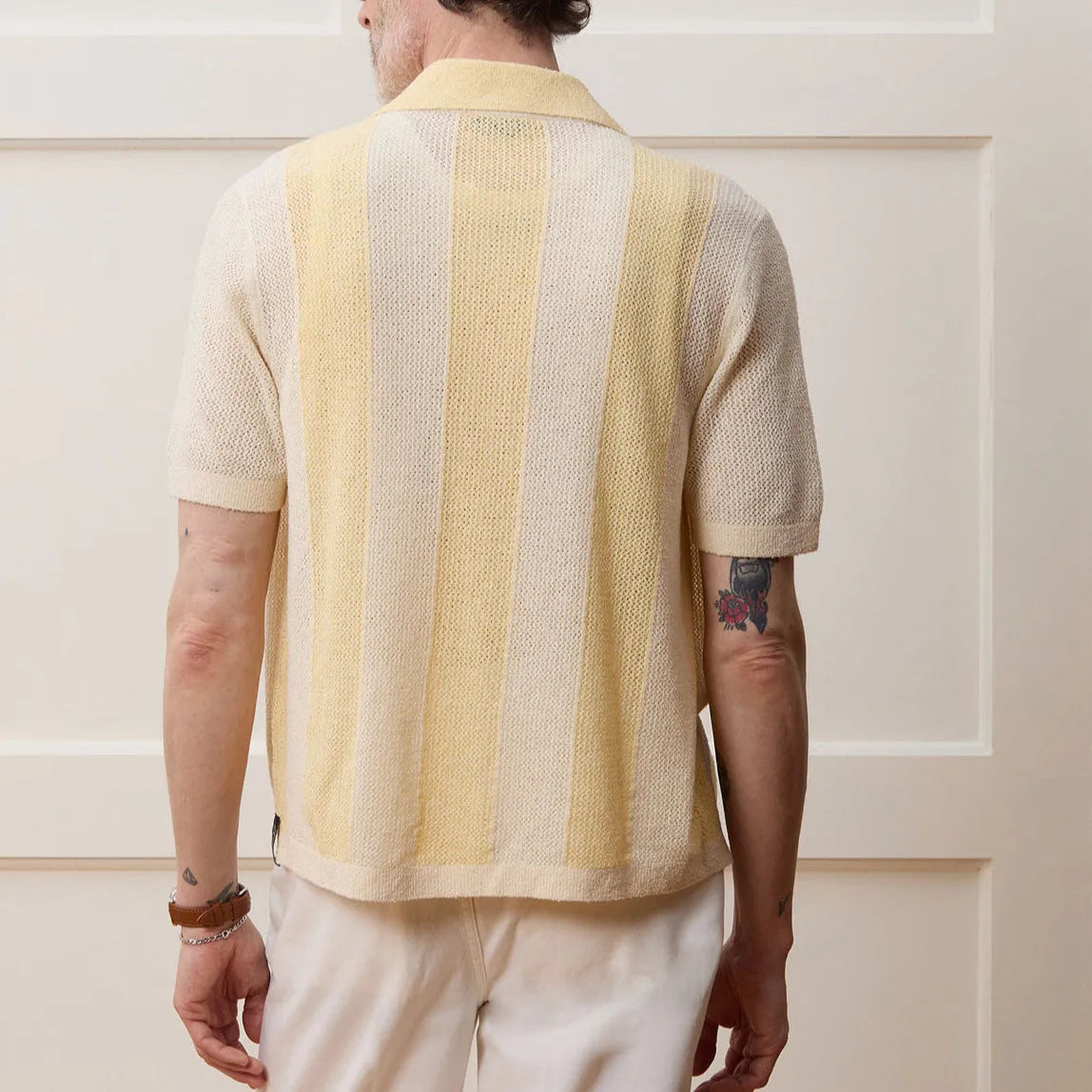 Yellow asymmetric design casual polo shirt made from Tencel fabric with short sleeves