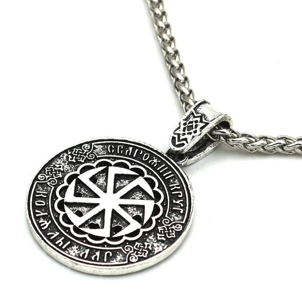 Lunavin ODing logo pendant necklace in antique silver with adjustable chain on grey background