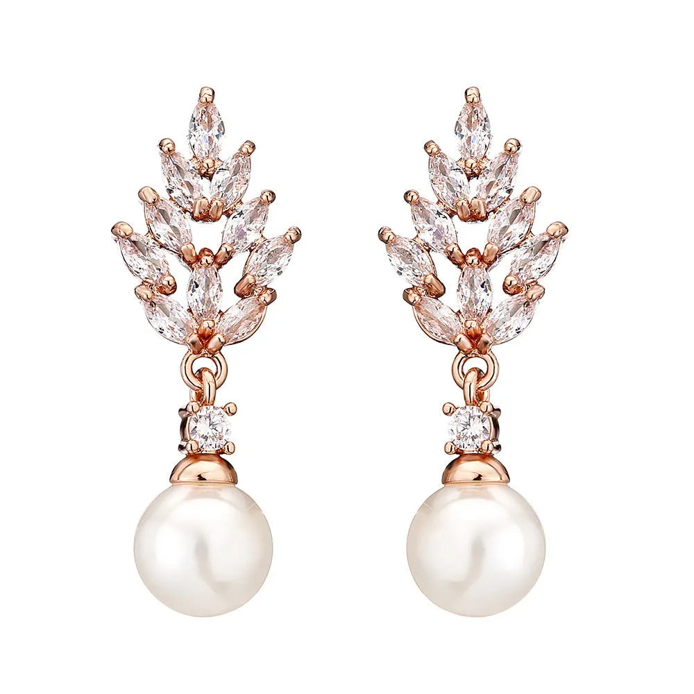 Geometric floral earrings with micro zircon inlay in gold, platinum, or rose gold plating