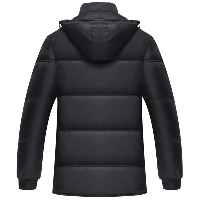 Men's winter cotton coat jacket with detachable hat in loose fit, available in gray
