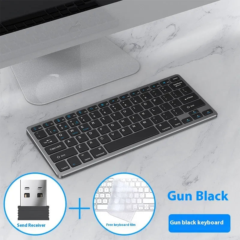 Ultra-thin wireless keyboard and mouse suit in black, grey, or silver with rechargeable Bluetooth connectivity