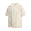 Men's apricot and black cotton short sleeve shirt with American retro design and loose fit