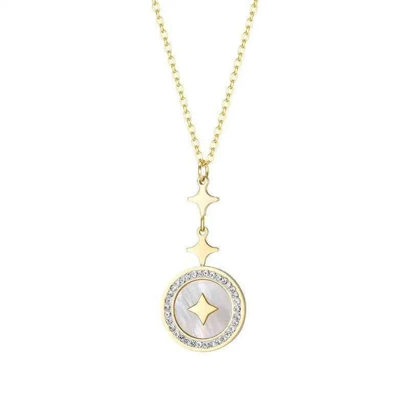 Women's titanium steel hexagonal star necklace with O-ring chain in gold or rose gold