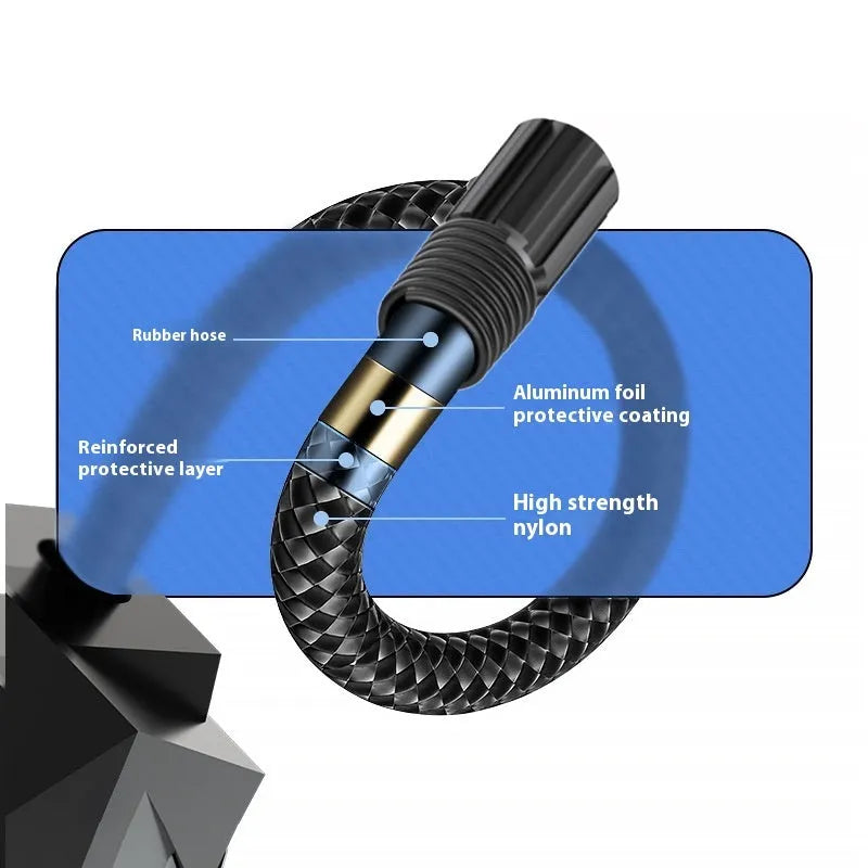 Black portable car tyre inflator with digital display and LED light feature