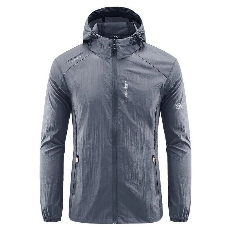 Men's lightweight nylon hooded jacket for summer sun protection in various colours.