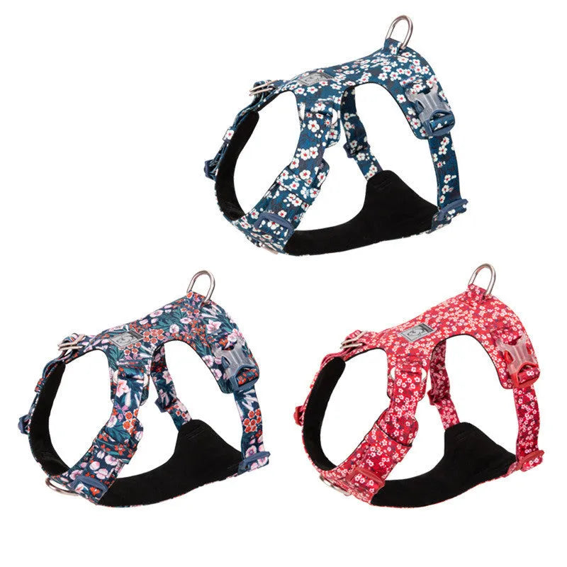Floral pattern pet harness with chest strap for cats and small dogs