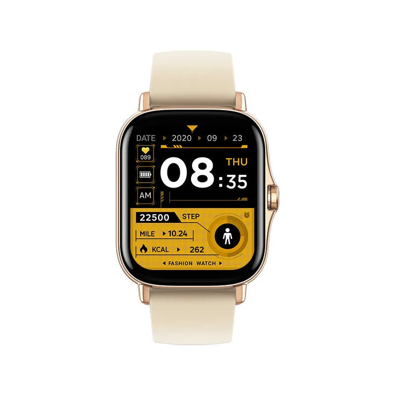 GT20 black smartwatch on wrist showing heart rate monitoring screen