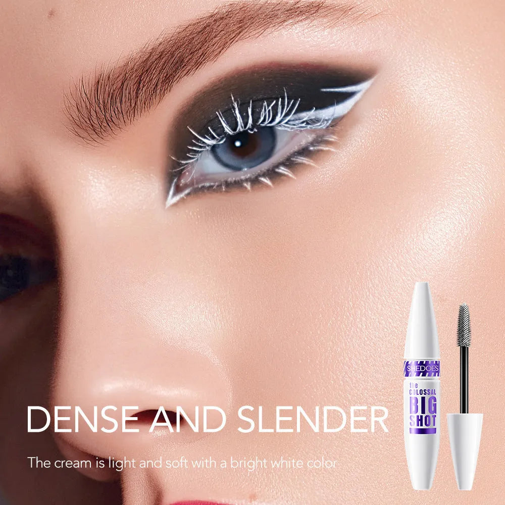 White waterproof mascara in 10ml tube with quick-drying sweat-proof formula