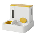 Grey cat automatic feeder with integrated water dispenser and double bowl design