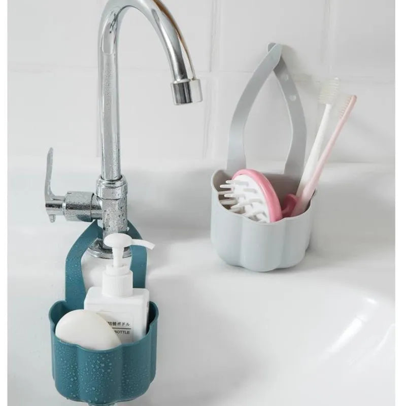 Nordic style plastic drain basket for kitchen sinks in blue, grey or pink colours