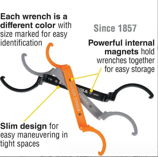 Crescent magnetic suction wrench set showing orange, grey, and black tools with catheter locking mechanism