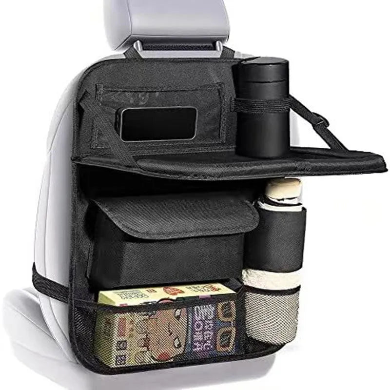Black Oxford fabric car seat back organiser storage bag with 42x30cm dimensions