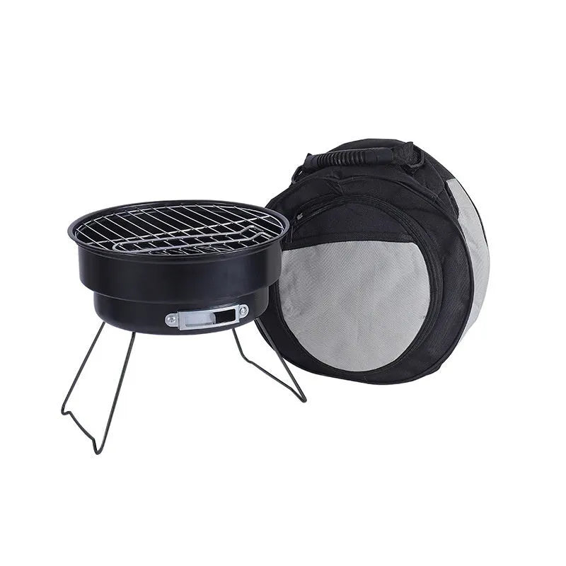 Small round folding ice stove with mesh grill and detachable legs for portable outdoor barbecue
