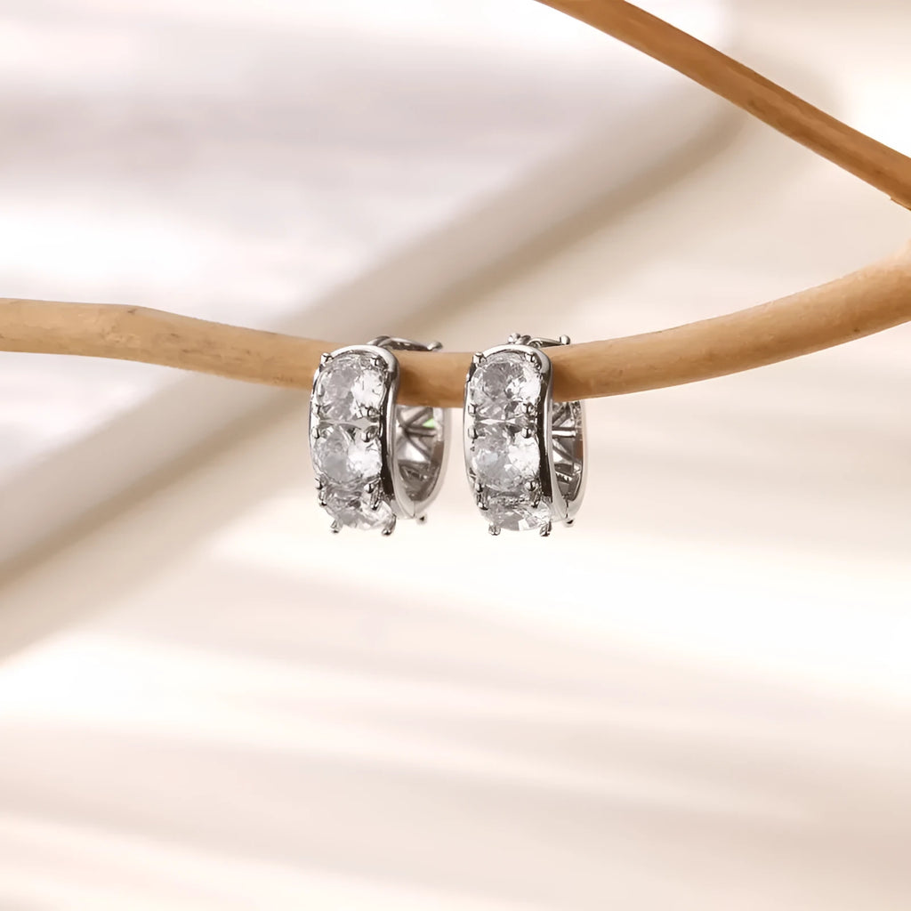 Women's stainless steel U-shaped ear clip earrings with inlaid zircon decorative elements