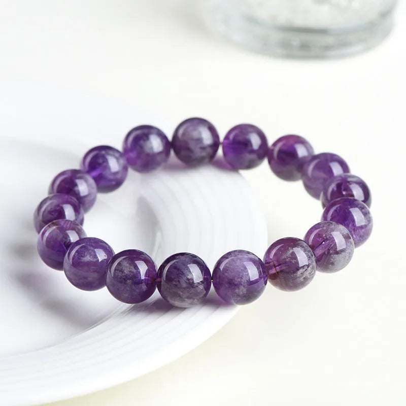 Natural Feather Amethyst crystal bracelet in Snow Mountain Purple with geometric and Ruyi beads