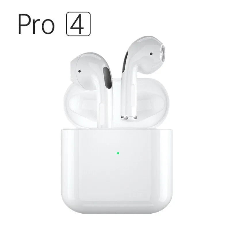 Pro4 White wireless Bluetooth in-ear sports headset with binaural design.