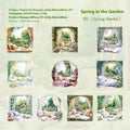 Set of six retro-themed window scene decorative stickers for journals, including seaside and garden designs.