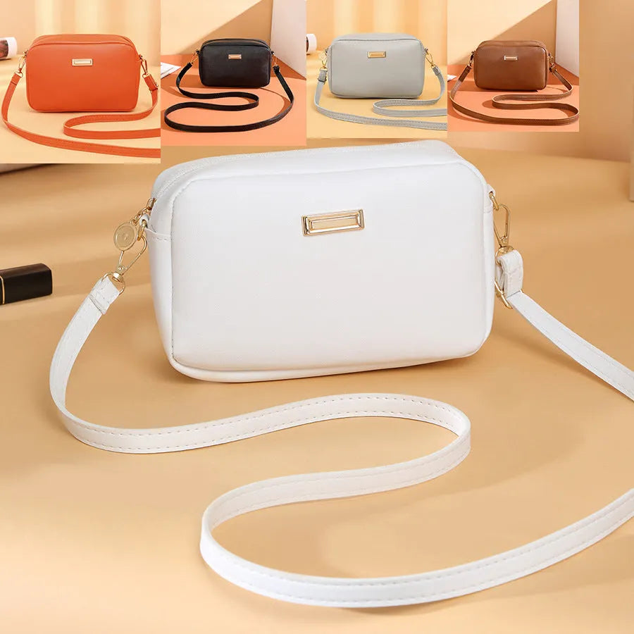 A square-shaped PU leather shoulder bag for women in an urban style, shown in multiple colour options.