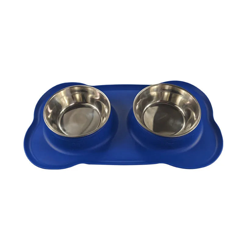 Large silicone dog bowl with stainless steel insert in choice of five colours on a plain background.