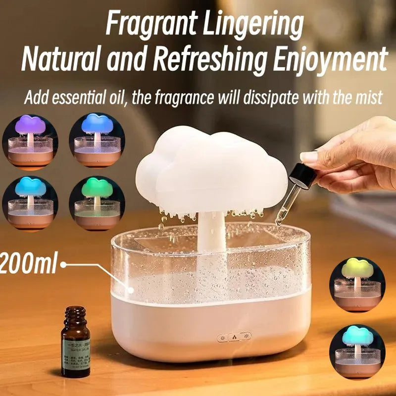 Rain cloud night light humidifier with 7 colour LED and water drop sound