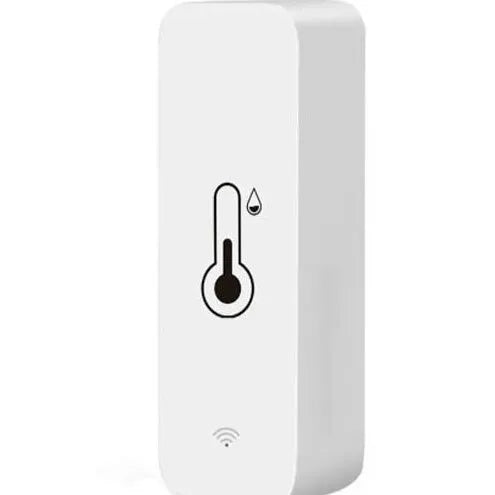 White WiFi Zigbee temperature humidity sensor with ABS plastic housing measuring 72x25x20mm