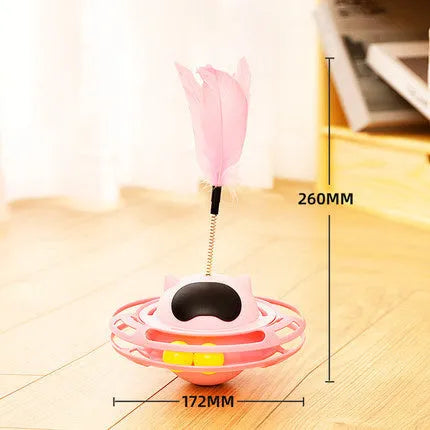 Pink plastic cat tumbler turntable toy with rotating design for independent pet play