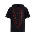 Black men's hooded t-shirt with sequin detailing and short sleeves in loose fit