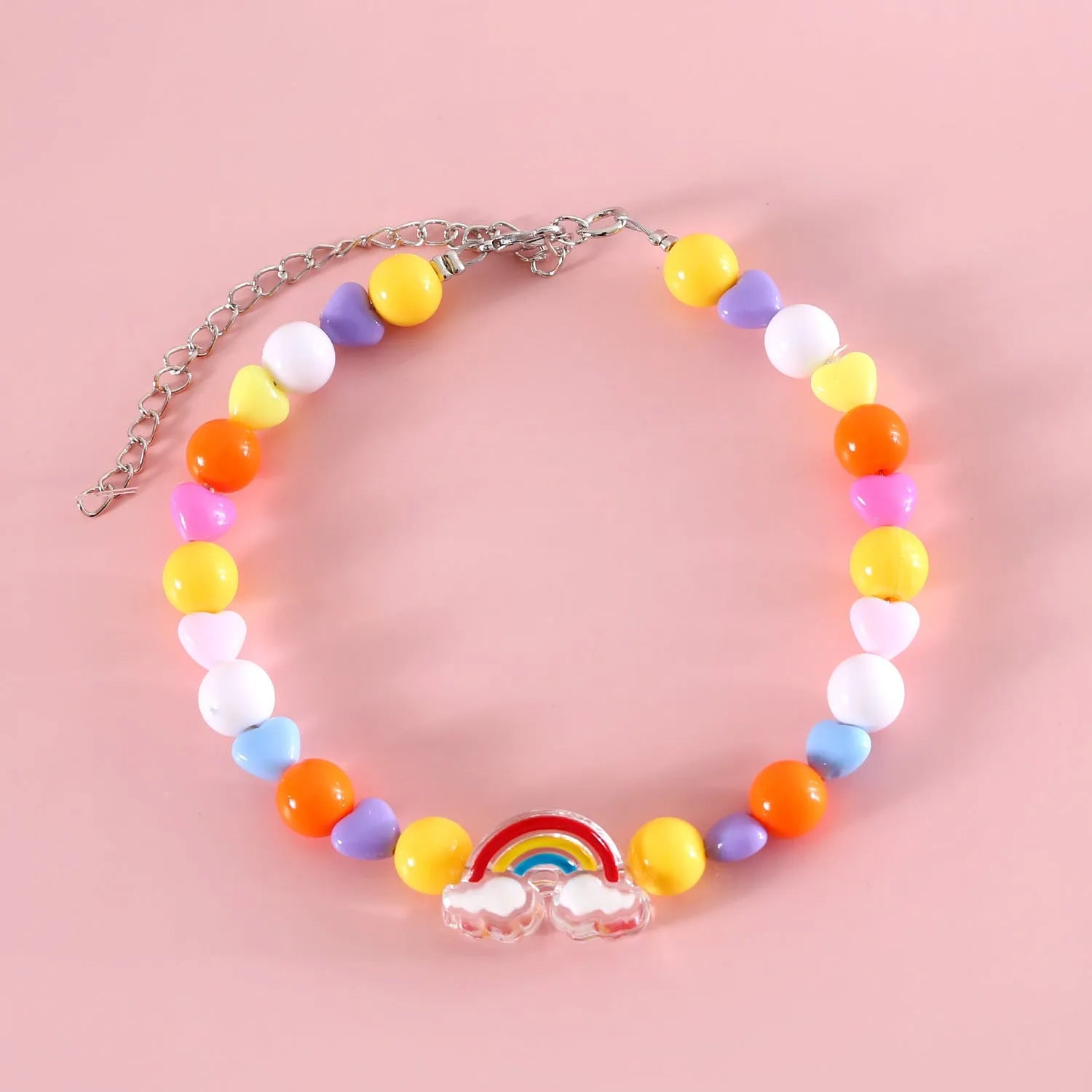 Colourful plastic bead cat necklace adjustable for pet wear in rainbow, peach, or small flower patterns