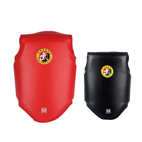 Red boxing helmet and matching one-piece chest protector set for training