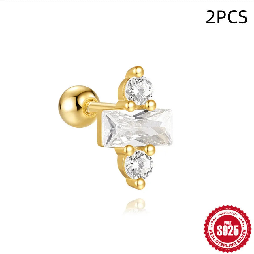 S925 sterling silver red square gravel stud earrings with floral design in gold electroplated finish