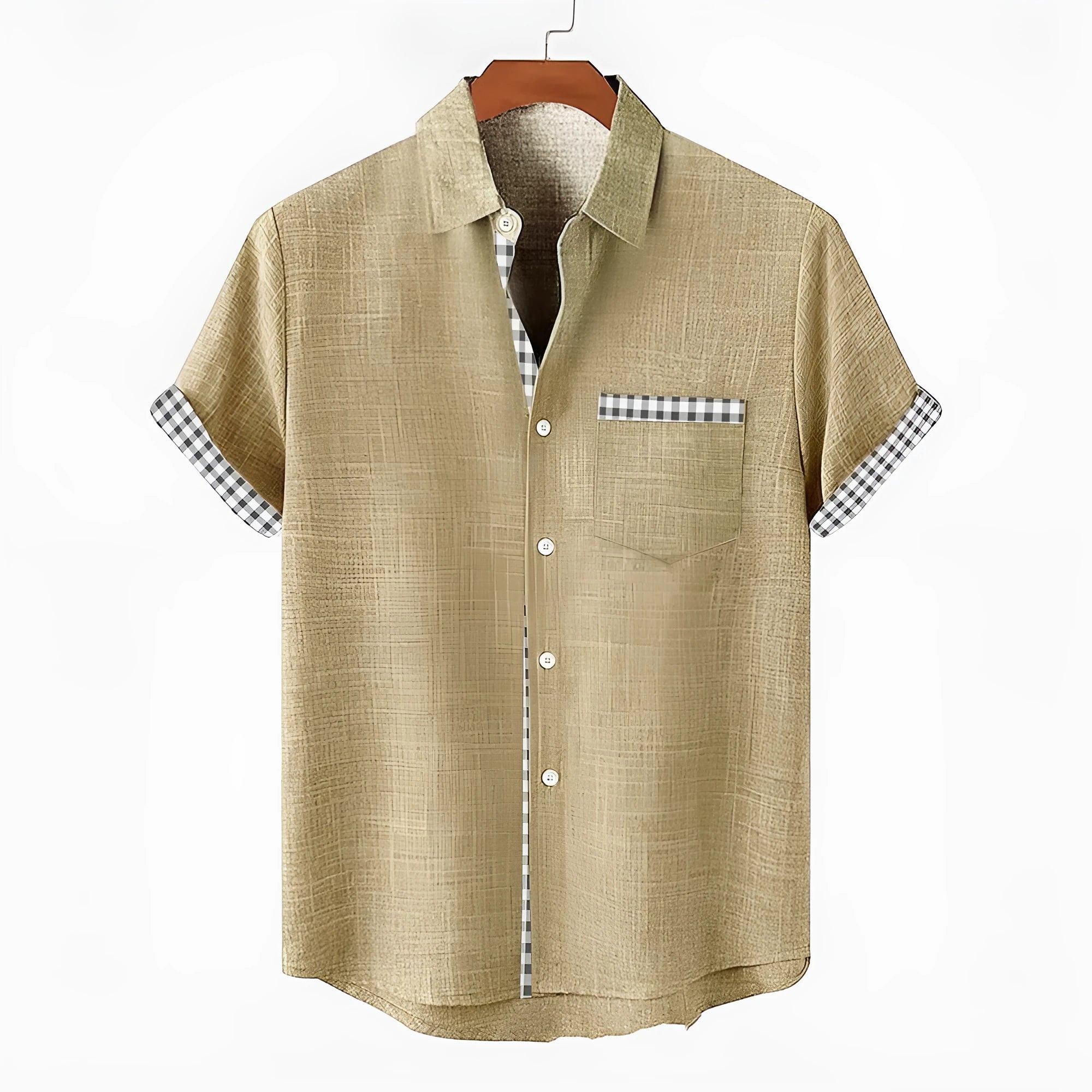 Linen short sleeve shirt with ocean fish pattern lapel design in loose casual cut