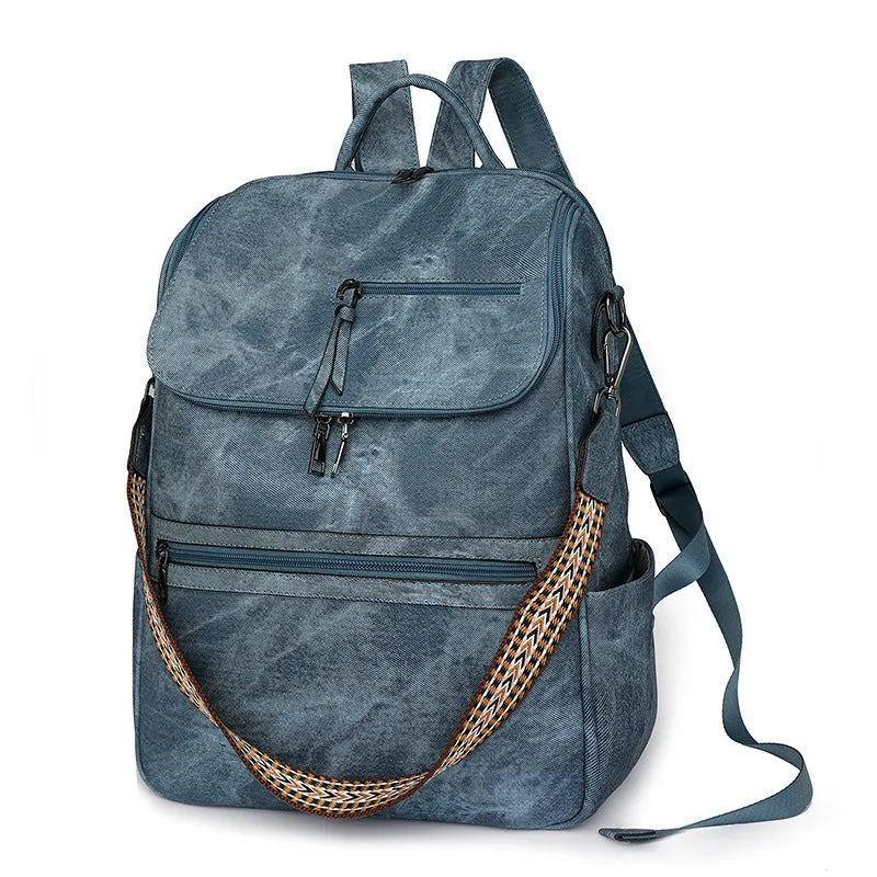 Retro PU college backpack with curved shoulder straps in multiple colour options