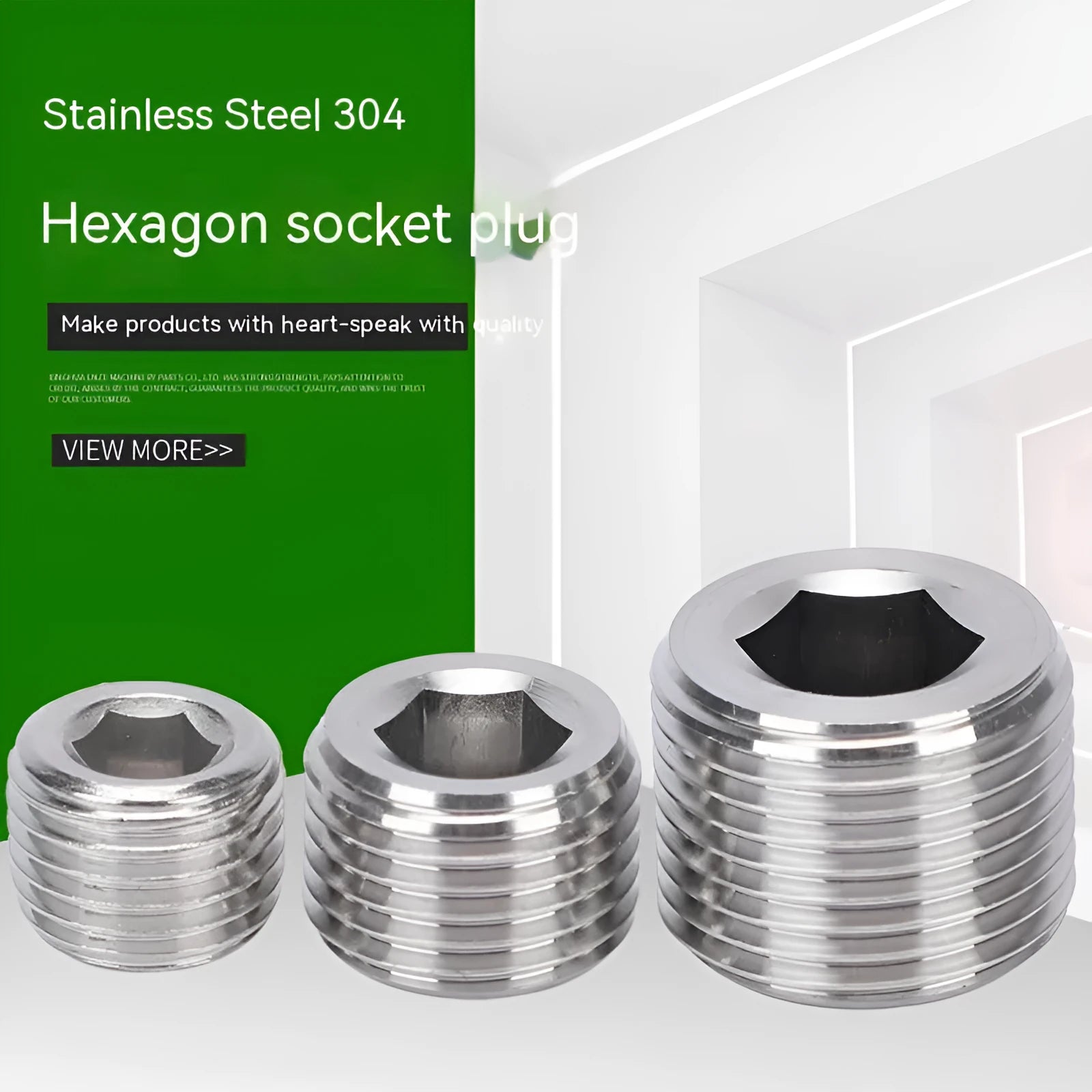 Stainless steel hexagonal head pipe plug for 3/8 series bulkhead fittings.