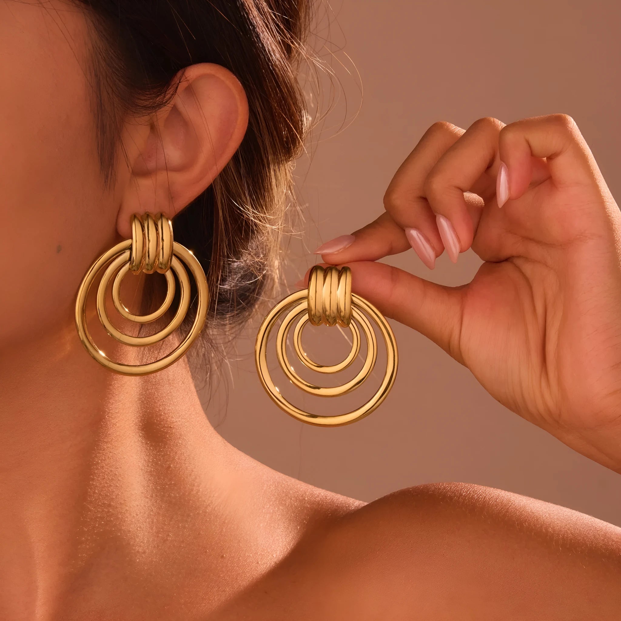18K gold plated stainless steel geometric circle earrings for women gold colour