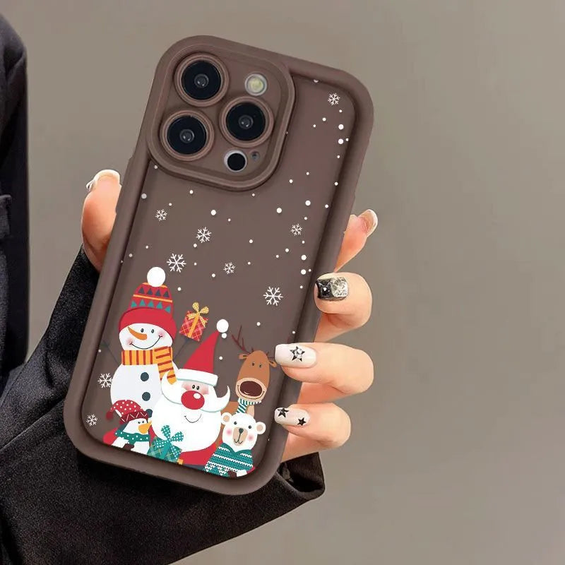 Cute Santa Claus Christmas pattern frosted silicone phone case for iPhone shockproof protection in black