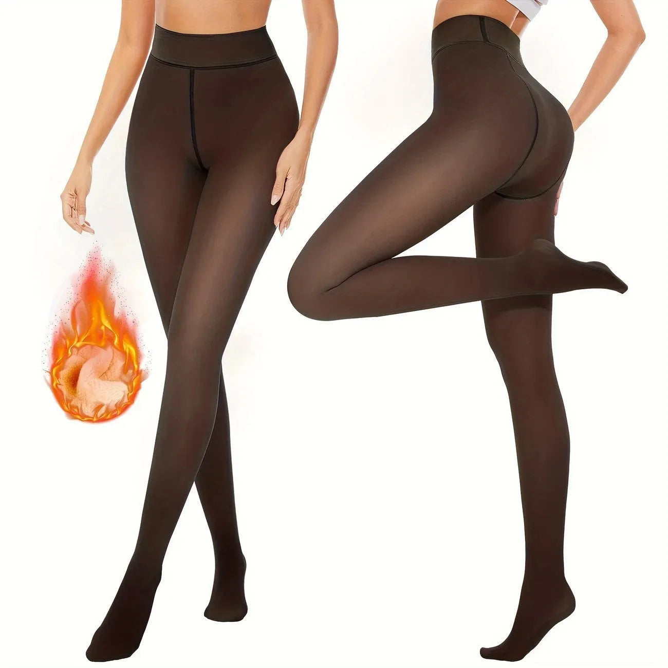 Women's black thermal leggings with a wool lining, shown in a flat lay.