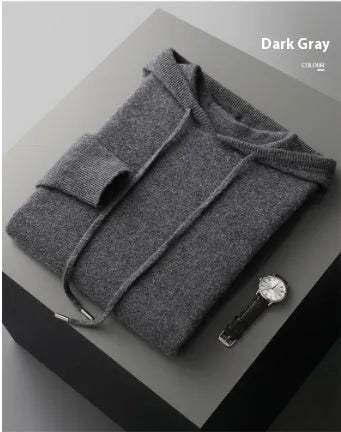 Men's light grey cashmere hoodie and trousers leisure set with hooded sweatshirt